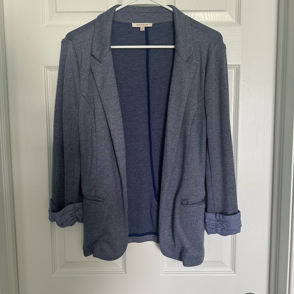 Skies Are Blue Textured Navy Blazer